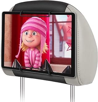 Car Headrest Mount Holder for Tablets, Tablet Holder for Kid in Car Back Seats, Tablet Car Holder with Adjustable Headrest Strap & Anti-Slip Silicone Holding Clamp, Fits All 10"-12.9” Tablets