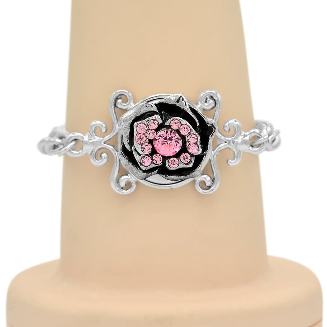 WILD-WIND (TM Silver Lace Bracelets DIY Gemstone Buttons Clasp Chain (Pink Rose)