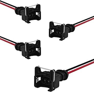 4 PCS Black Copper Core Pin Terminal Fuel Injector Connector with Extended 18 AWG Pigtail Wiring Harness, EV1 OBD1 Plug, Fit for RC, Bosch, Honda, Ford, Toyota