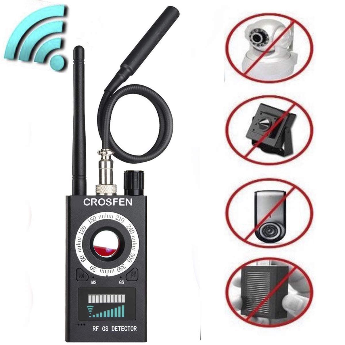 Crosfen RF Detector Wireless Security Camera Detector - Bug Detector Signal for Hidden Camera Laser Lens GSM Listening Device Finder Radar Radio Scanner Signal - Alarm Camera Detector - Anti-Spy Hidd