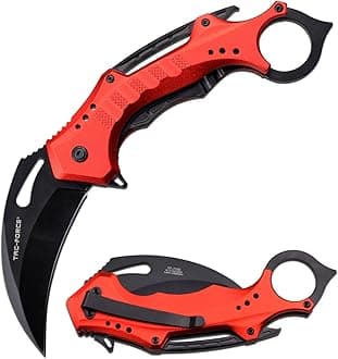 Folding Pocket Knife, 3.25-inch Black Blade, Red Aluminum Handle, 8.75-inch Overall Length TF-705K-RD