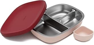 LaloBento Box - BPA-Free, Leak-Proof, Dishwasher Safe, Easy to Open & Clean Silicone & Stainless Steel Lunch Box For Kids, Portable for Daycare or Travel - Berry & Cream