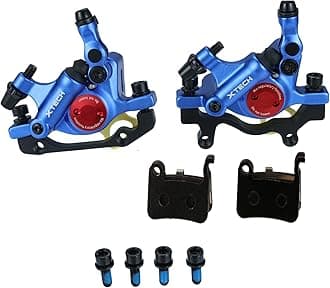 HB-100 Line Pulling Hydraulic Disc Brake Calipers，Mechanical Disc Brakes for MTB, Mountain Bike, E-bike and Electric Bike 2PCS Front/Rear Black/Red/Gold (Blue)