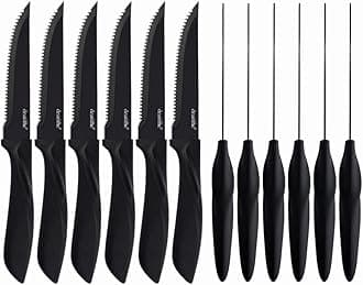 Steak Knives Set of 12,Serrated Black Serrated Stainless Steel Sharp Blade Steak Knife Set, 4.5 Inches, For Restaurant Tableware Kitchen Camping