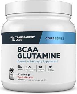 BCAA Glutamine - 8000 Mg of BCAA Powder with L Glutamine for Post Workout Recovery, Muscle Growth, & Increased Endurance - 30 Servings, Tropical Punch