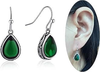 Vintage Teardrop Birthstone Dangle Earrings for Women Trendy, Gemstone Drop Earrings with Silver Hook Birthstone Jewelry for Christmas Gift