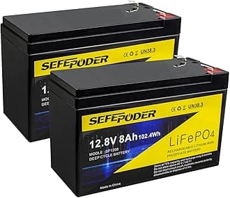 SEFEPODER 12V 8Ah Lifepo4 Lithium Deep Cycle Battery 2 Pack, 2000+ Cycle Rechargeable Battery for Small Solar, Power Wheels, Lighting, Fish Finder, Off-Grid Applications with Built-in 10A BMS