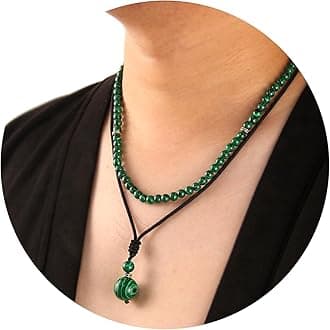 2Pcs Beaded Necklace for Men - Protection Necklace Men Choker Necklaces Obsidian Beads Pendant Jewelry Gifts for Men