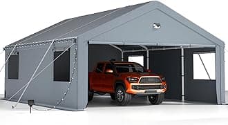 13x25FT Heavy Duty Carport Canopy,Extra Large Portable Car Tent Garage with Roll-up Windows and All-Season Tarp Cover,Removable Roof &Side Walls for Car, SUV,Boats&Truck Shelter Logic Storage