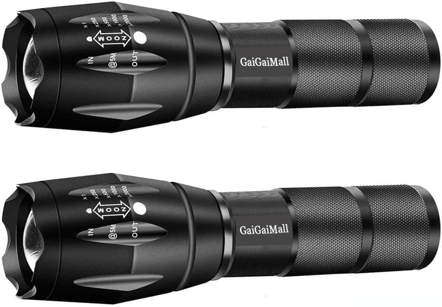 Military Grade High Lumen Flashlight Tactical LED Torch Flash Light Zoomable with 5 Light Modes，2-Pack