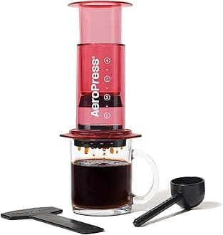 AeroPress Clear Coffee Press – 3 In 1 Brew Method Combines French Press, Pourover, Espresso, Full Bodied Coffee Without Grit or Bitterness, Small Portable Coffee Maker for Camping & Travel, Red