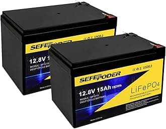 SEFEPODER 2 Pack 12V 15Ah LiFePO4 Deep Cycle Battery, 2000+ Cycles Rechargeable Battery for Scooter, Lighting, Power Wheels, Fish Finder and More with Built-in 16A BMS