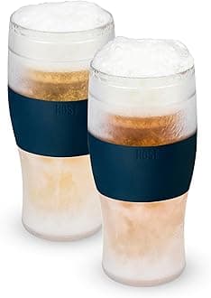 Host Freeze, Frozen Mugs, Freezable Pint Set, Beer Keep Your Drinks Cold, Double Walled Insulated Glasses, Tumbler for Iced Coffee, 16oz, Set of 2, Varsity Blue