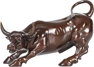 10.2" L Bronze Wall Street Bull Statue Stock Market Charging Bull Sculpture