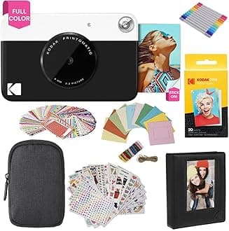 Printomatic Full-Color Instant Print Digital Camera Colorful Photos On Zink 2x3" Sticky-Back Photo Paper 5MP Gift Bundle: Case + Zink 2x3" 20pk + Album + Stickers + Frames + Markers - Black