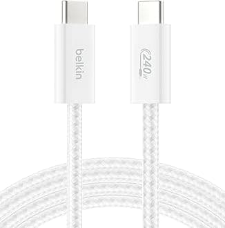 Belkin USB C to USB C Cable, 6.6ft, 240W - Type C Charger, iPhone Charger Cord, Soft, Braided, Flexible for iPhone 17, Galaxy S25, Pixel 10, MacBook, Chromebook, iPad Pro, Switch Steam Deck – White