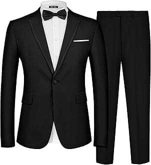 Men's 2 Piece Suit One Button Slim Fit Formal Wedding Prom Tuxedo Suits Blazer Pants with Bow Tie Set