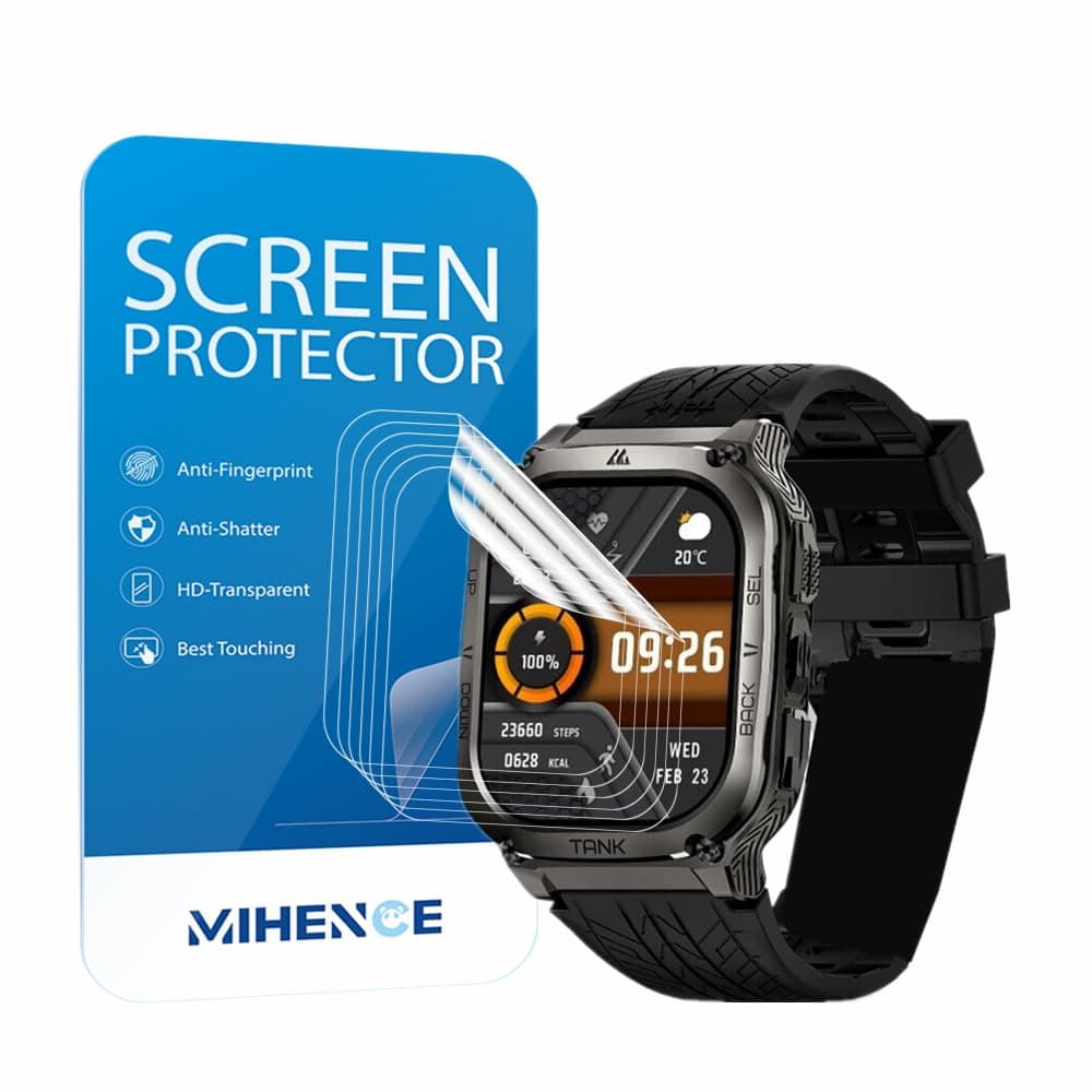 MIHENCE Compatible for KOSPET Tank M3 Smart Watch Screen Protector, PET HD Protective Film Compatible for Tank M3 1.96'' Smart Watch for Men (6PCS)