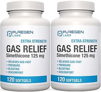 Extra Strength Gas Relief Softgels with Simethicone 125 mg | Fast Relieve of Pressure, Bloating and Painful Discomfort – 2 Pack | Total 240 Softgels