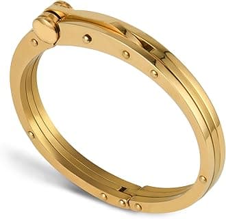 My Daily Styles Men’s Stainless Steel Handcuff Bracelet – Two-Tone Or Solid Color, Durable Cable Link, Adjustable Fit 8"-9" Wrist, Modern Fashion Jewelry for Men