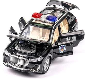 1:32 BMW X7 Police Toy Car Metal Pull Back Diecast Car with Openable Door and Sound Light, Gifts Toys for Kids【 Black 】