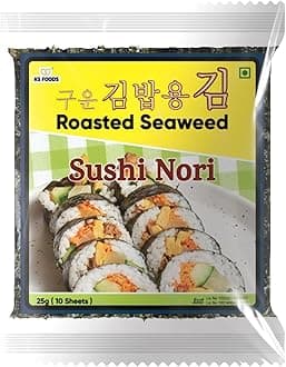 KS Foods Roasted Nori Seaweed Sheets 25g (10 Sheets) | Sushi Nori | Crispy & Gluten Free | Perfect for Sushi, Onigiri, Ramen & Rice Rolls