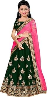 The Fashion Prime Girl's Taffeta Satin Fabrics Embroidery Work Semi-Stitched Lehenga Choli (2-16 Year)