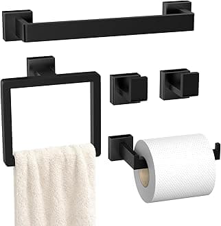 5-Pieces Matte Black Bathroom Hardware Accessories Set, SUS304 Stainless Steel Bath Towel Bar Set, Towel Racks for Bathroom Wall Mounted.