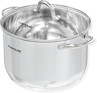 SUNHOUSE Stainless Steel Stock Pot - 11 Quart Heavy-Duty Induction Cooking Pot with Visible Lid for Pasta, Soup, Spaghetti - Nonstick Thick-Bottom Deep Stockpot for Canning, Boiling, and Simmering