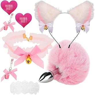 Fox Animal Costume Set Furry Ear Headband Bunny Fox Tail Anal Plug Lace Choker Necklace Nipple Breast Clamp Clip Cat Claw Socks Valentines Day Cosplay