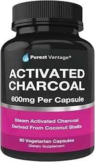 Pure Organic Activated Charcoal Capsules - 600mg per Capsule, 90 Vegetarian Capsules