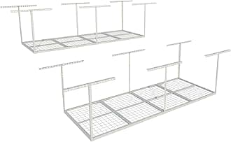 FLEXIMOUNTS 3x8 Overhead Garage Storage Rack, Adjustable Storage Organization System, Heavy Duty Metal Garage Ceiling Storage Racks, 2 pack, White, Classic Series