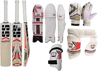 SS Full Cricket Kit Combo for Cricket Kit Regular Kit for Mens Womens with Batting Pads, Batting Gloves, Cricket Bat, Batting Combo Thigh Guard, Thigh Guard