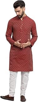 LATEST CHIKAN Men's Cotton Regular Striped Knee Lenght Kurta Full Sleeves