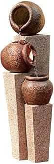 Three Jug and Pillar 35 1/2" High Large Rustic Indoor Outdoor Decor Faux Stone Floor Fountain Waterfall Cascade Flow Standing Water Feature for Outside Garden Patio Yard Backyard - John Timberland