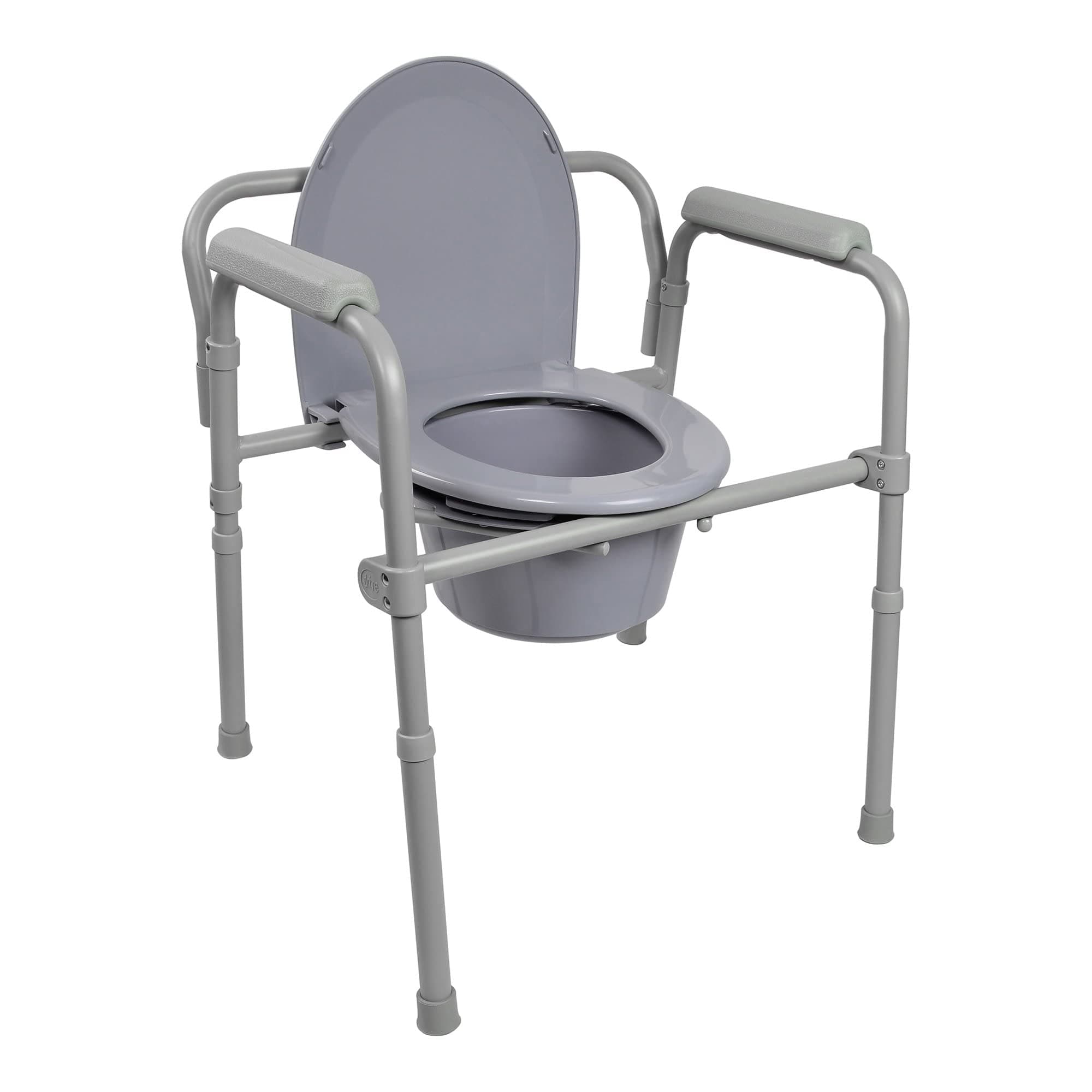 Folding Commode Chair with 7.5 qt Bucket, 350 lbs Weight Capacity, 13 1/2 in Seat Width, Adjustable Height, 1 Count