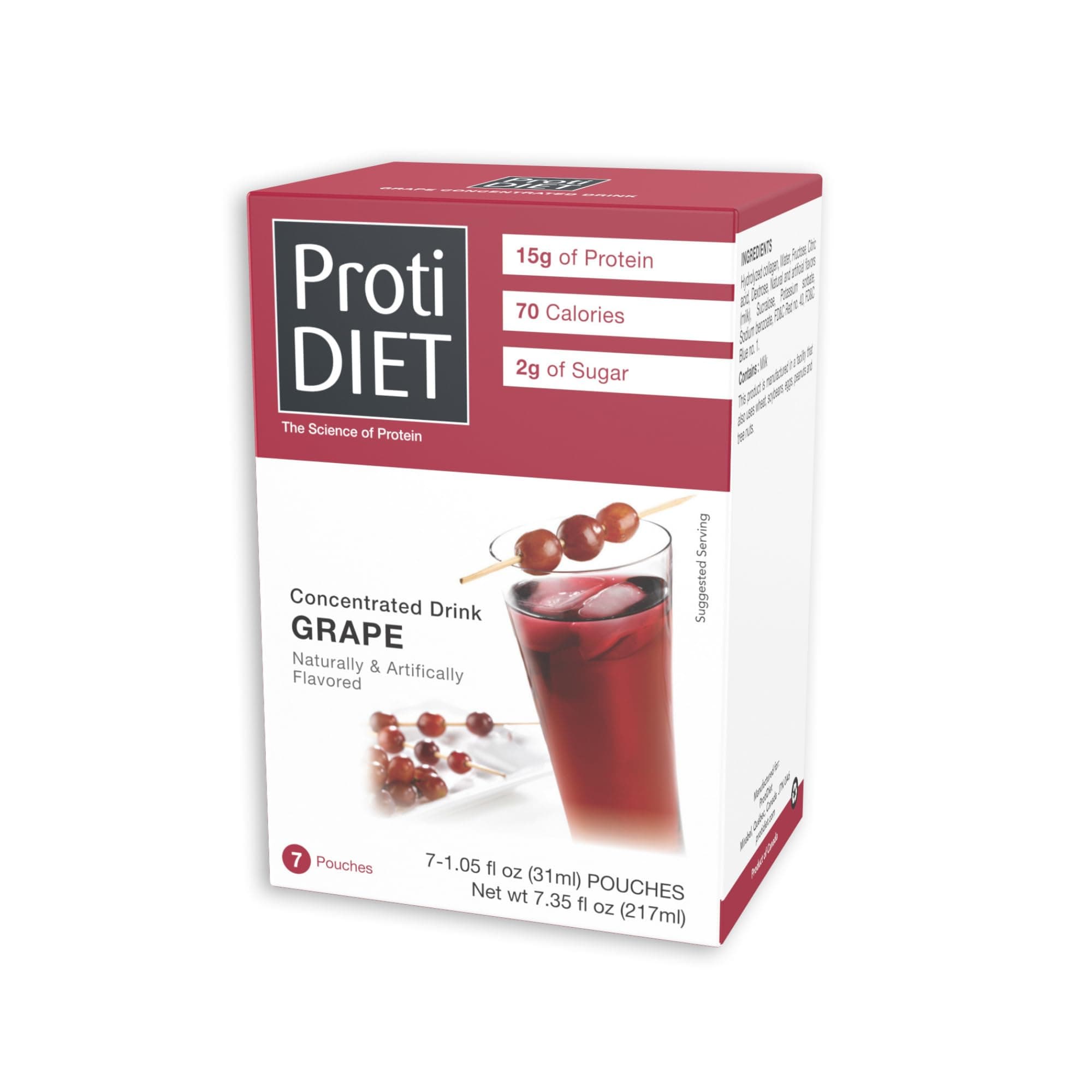 ProtiDIET Concentrated Grape High Protein Nutritional Drink Mix - Low Sugar, No Fat, Quick and Easy to Make Delicious Grape Juice Flavor for a Boost of Energy - 7 Pouch Per Box