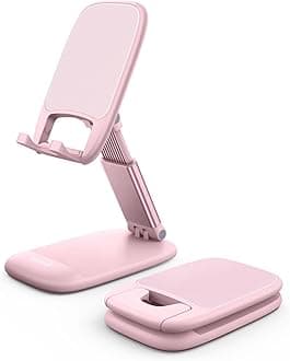 Lamicall Adjustable Phone Stand for Desk - Foldable Phone Holder Cradle Dock for iPhone 17 16 15 14 Pro Max Plus Air, 13 12 Pro Max Mini, 11 Pro, Xs, XR, X, 8, Samsung S23, 4"-8" Mobile Phones - Pink