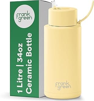 Insulated Water Bottle for Cold Or Hot Drinks - 1 Litre/34oz Metal Water Bottle with Straw Lid, Ceramic Insulated, Stainless Steel, Triple Wall Vacuum - Buttermilk Yellow by frank green