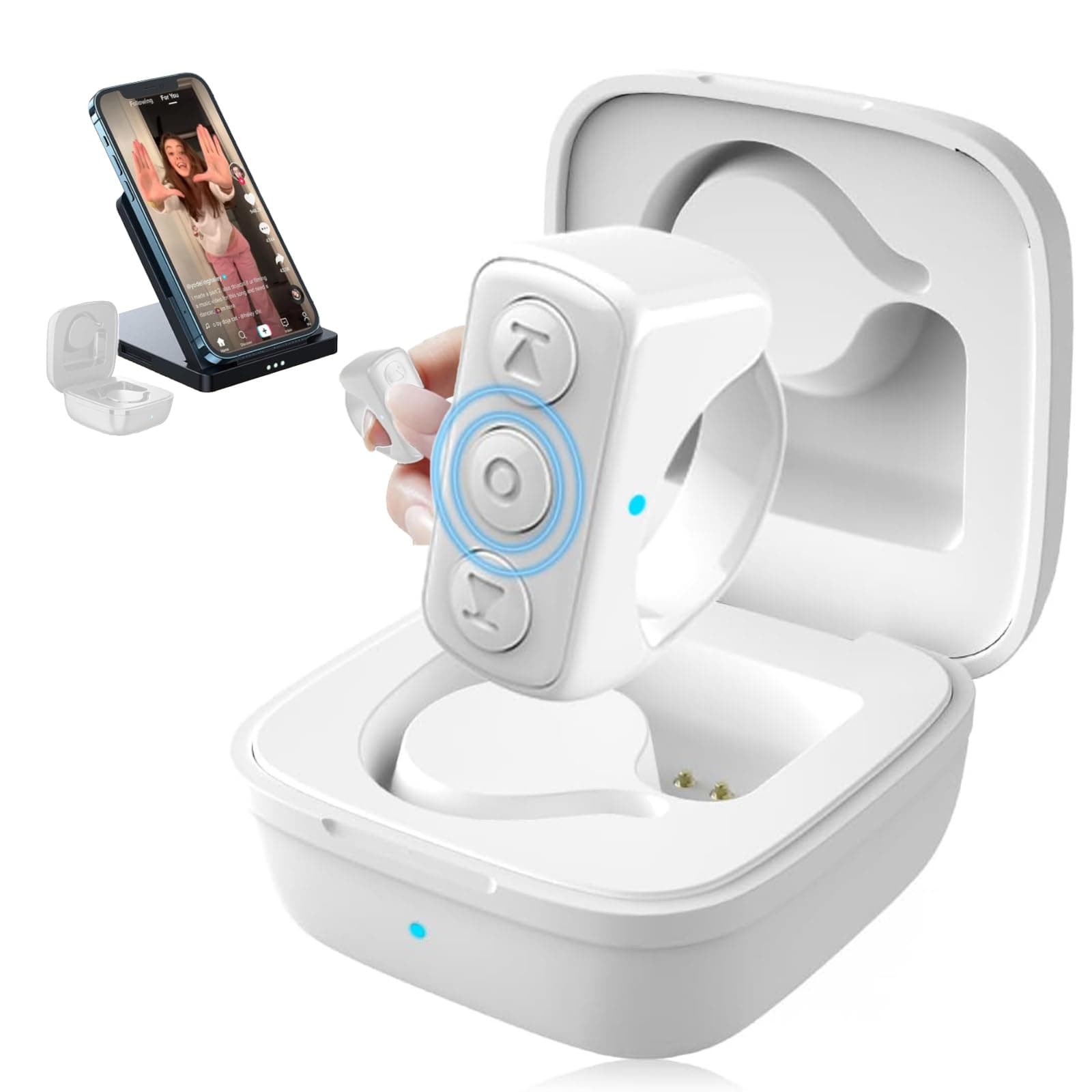 Remote Control for TikTok, Page Turner for Kindle App, Bluetooth Scrolling Ring, Wireless Camera Remote Shutter for iPhone iPad Android -White (Not for Kindle Devices)