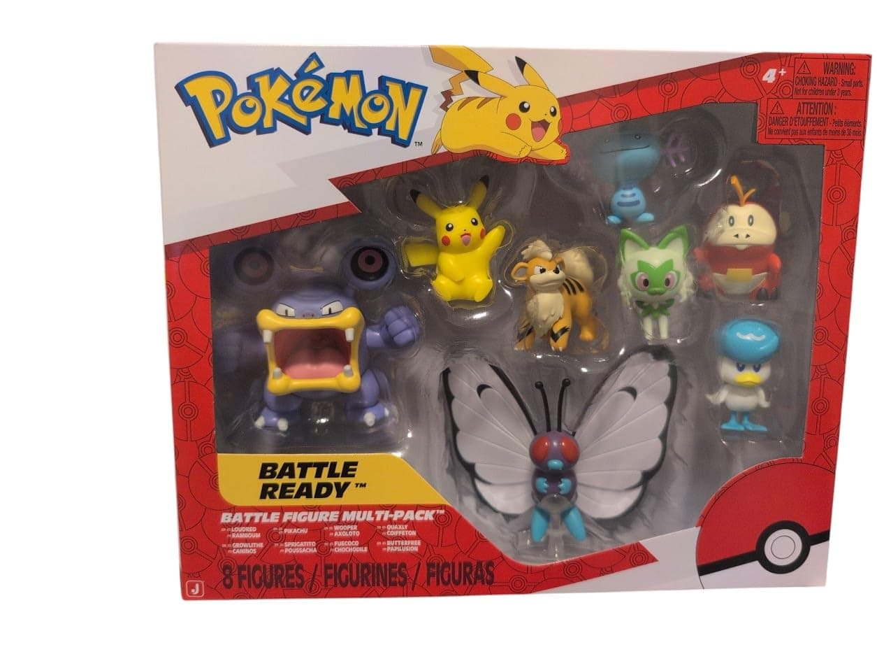 Battle Figure 8 Pack - Features 2-Inch Pikachu, Eevee, Appletun, Growlithe, Mimikyu, Togepi, 3-Inch Raichu & Hawlucha - Authentic Details