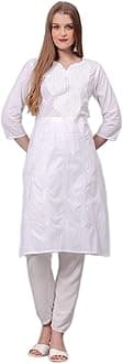 Indian Hand Embroidered Kurti for Women Chikankari Straight Cotton Long Kurti's Tunic Kurta Dreses for Women