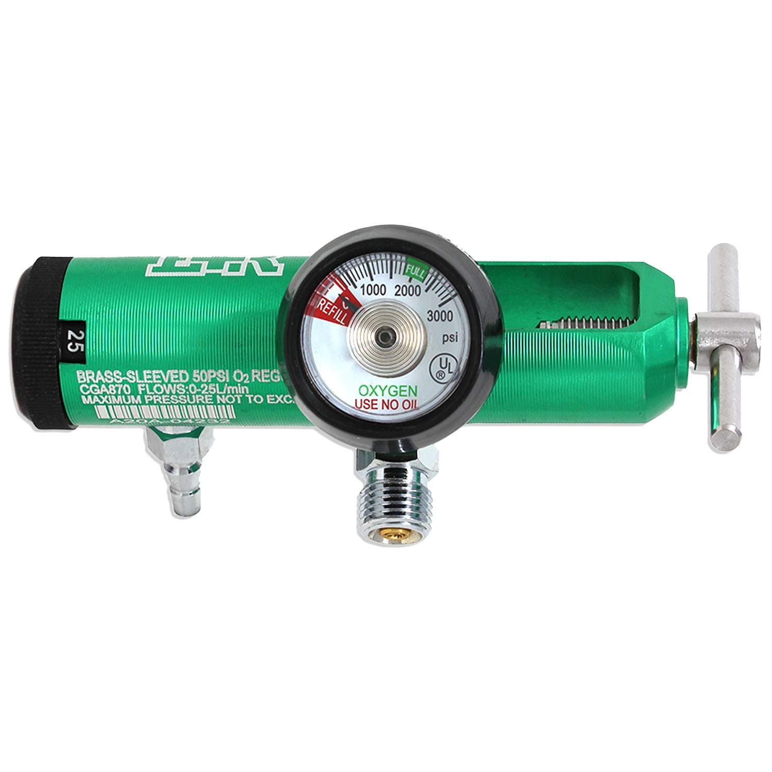 Ever Ready First Aid Oxygen Regulator CGA-870 Gauge Flow Rate 0-25LPM with 2 DISS Valves