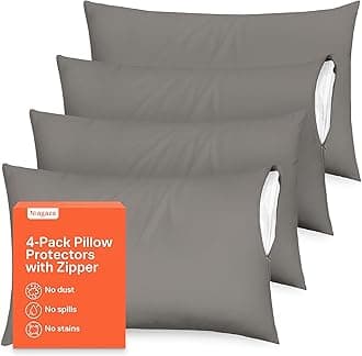 4 Pack of Pillow Protectors with Zipper Standard Size, Effective Dust Protection, Quiet, Stay in Place Pillow Covers, Breathable Case for Pillow Lifespan Extension 20x26, Gray