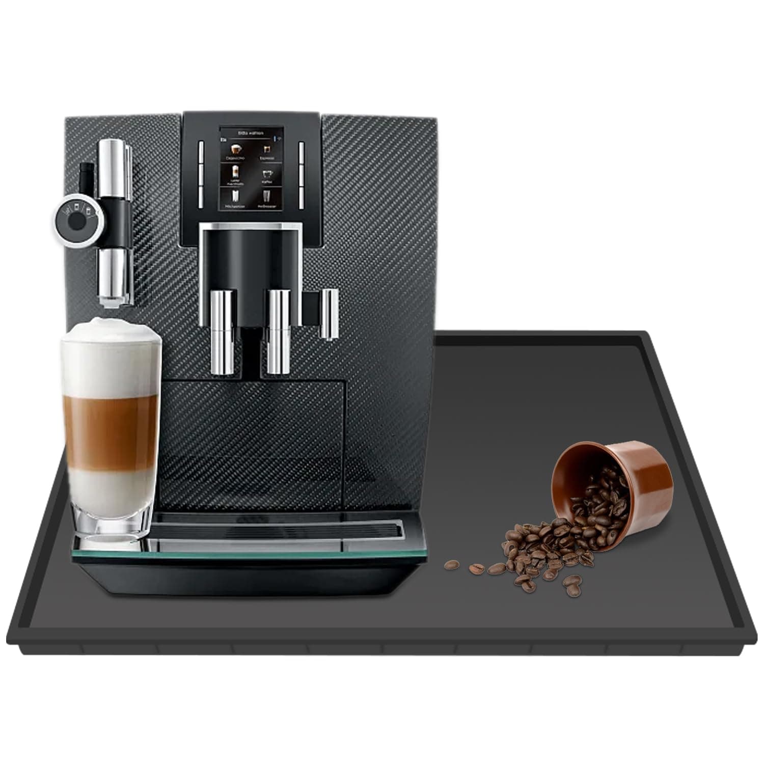 Silicone Mat Under Coffee Machine With Lip Coffee Maker Appliance Automatic Machines Espresso Accessory Black Multifunctional Rubber Base Mat (18.9 x 11.8)