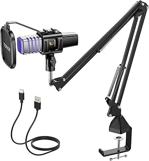 TONOR USB Gaming Microphone, RGB Streaming Microfono Set, PC Podcast Recording Computer Mic for PS4/5, Discord, Twitch, Cardioid Condenser Mic with Adjustable Boom Arm Stand TC30S+