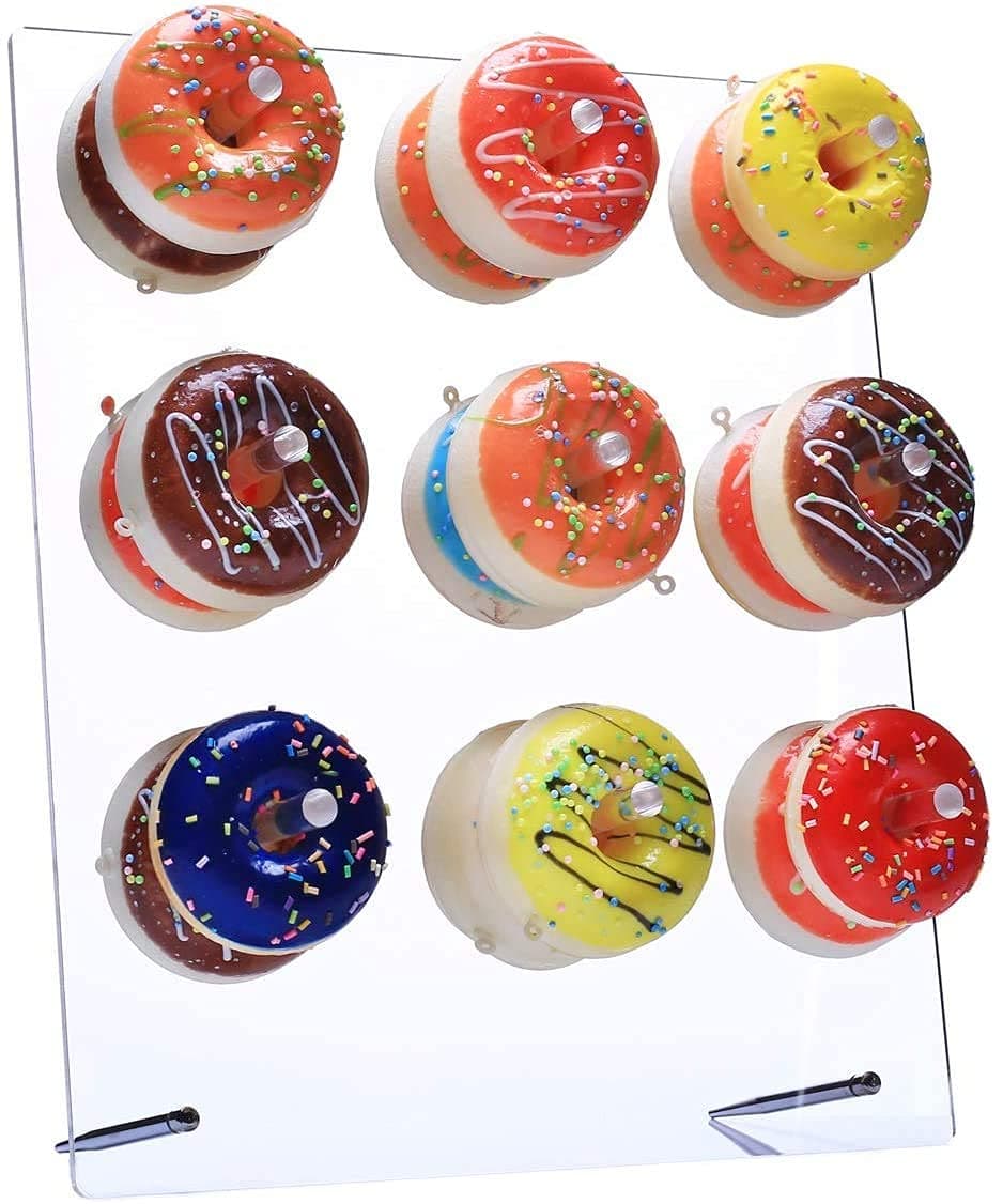 Clear Donuts Stand, Donuts Wall Stand, Crystal Clear Handmade Donuts Display Wall Holder On Table Donuts Rack Display for Party (9 Pillars,can Hold 18 Donuts
