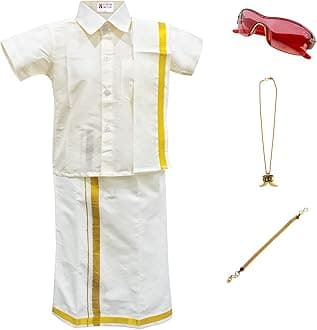 AMIRTHA FASHIONBoys Traditional Dhoti & Shirts SET WITH ACCESSORIES (CREAM WHITE)