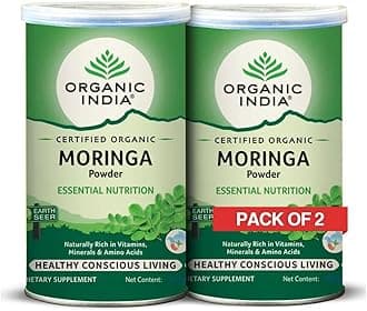 A TATA Product - Organic India Moringa Powder - 100g (Pack of 2), Essential Nutrition Superfood, Helps Naturally Boost Energy Levels, Improves Stamina & Vitality, Rich In Vitamins & Minerals