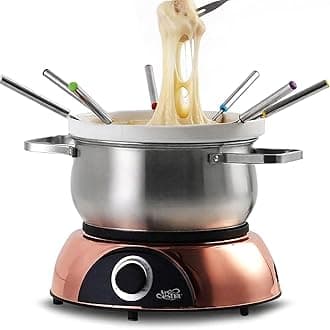 Artestia Electric Fondue Pot Set, 2.6QT, Adjustable Temperature Control, Removable Stainless Steel & Ceramic Bowls, 8 Color-Coded Forks, for Cheese, Chocolate, Broth & Hot Pot